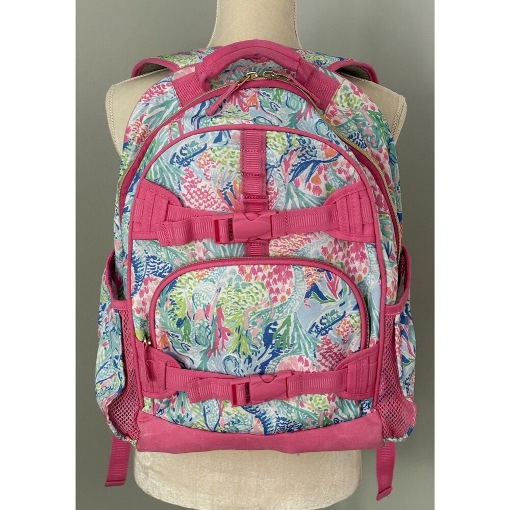 Lilly Pulitzer for Pottery Barn Mermaid Cove Print Backpack Pink Gold Zipper